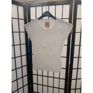 Chaser Tee White Size Small Short Sleeve Scallop Edge Plain Knit Pullover